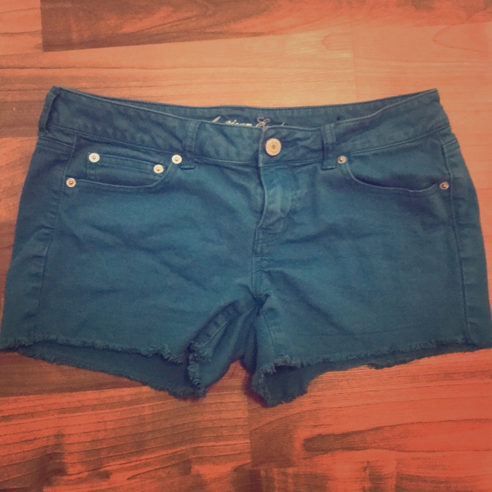 Blue AEO Fringe Shorts